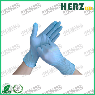 Niebieskie nitrylowe rękawiczki bezpudrowe jednorazowe, bezpieczne nitrylowe rękawiczki ESD z kropkami