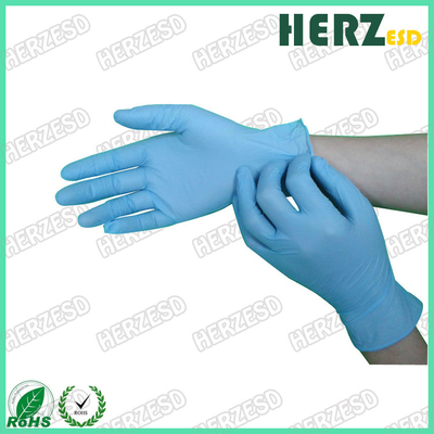 Niebieskie nitrylowe rękawiczki bezpudrowe jednorazowe, bezpieczne nitrylowe rękawiczki ESD z kropkami