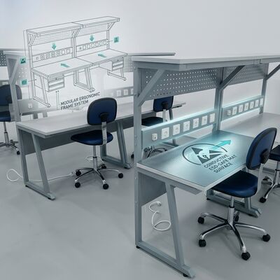 Modułowa stacja biurowa ESD zestaw anty-statyczny Stolik roboczy z półką w szufladzie z zestawem uziemiania gniazdek zasilania