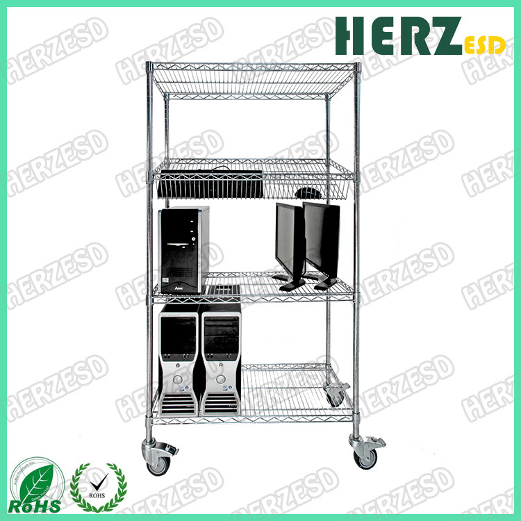 Węglowa stal ESD SMT SMD PCB Wleśnik do przechowywania wózka Metalowa półka Chrome Wire Rack