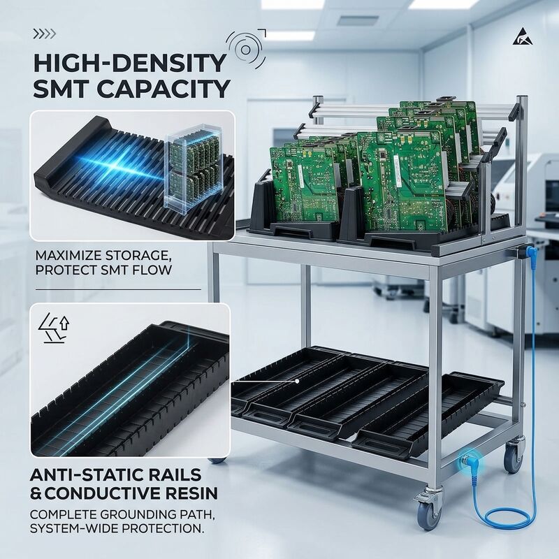 Anti-Static Adjustable ESD PCB Rack Trolley for SMT Workshop Circuit Board Storage